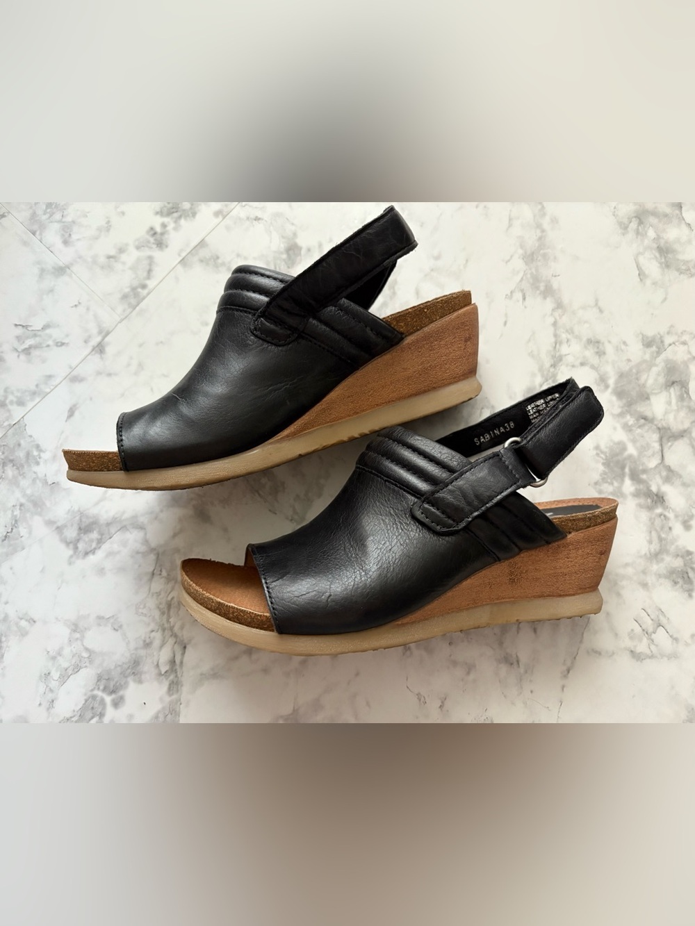 Miz Mooz Black Leather Wedge Slingback Clogs